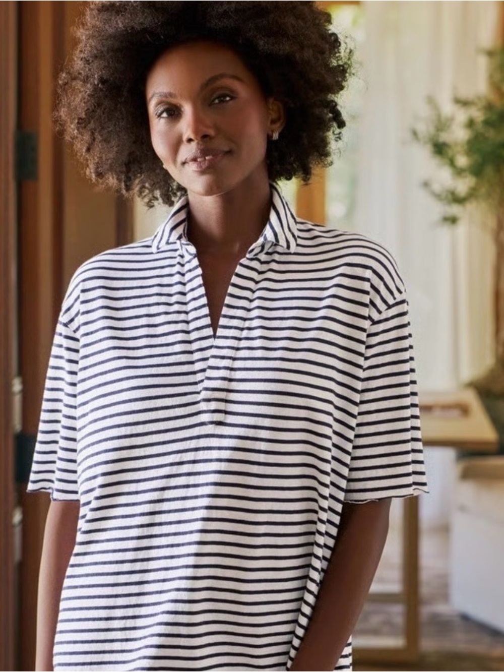 Frank & Eileen Patty Black & White Striped Polo V neck Large